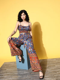 Berrylush Women Charming Blue Printed Top with Trousers