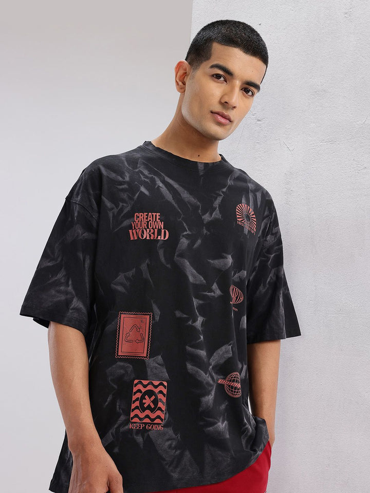 HRX by Hrithik Roshan Printed Drop-Sleeves Pure Cotton Oversized Lifestyle T-shirt
