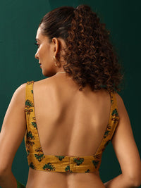 trueBrowns Floral Printed Muslin Silk Saree Blouse