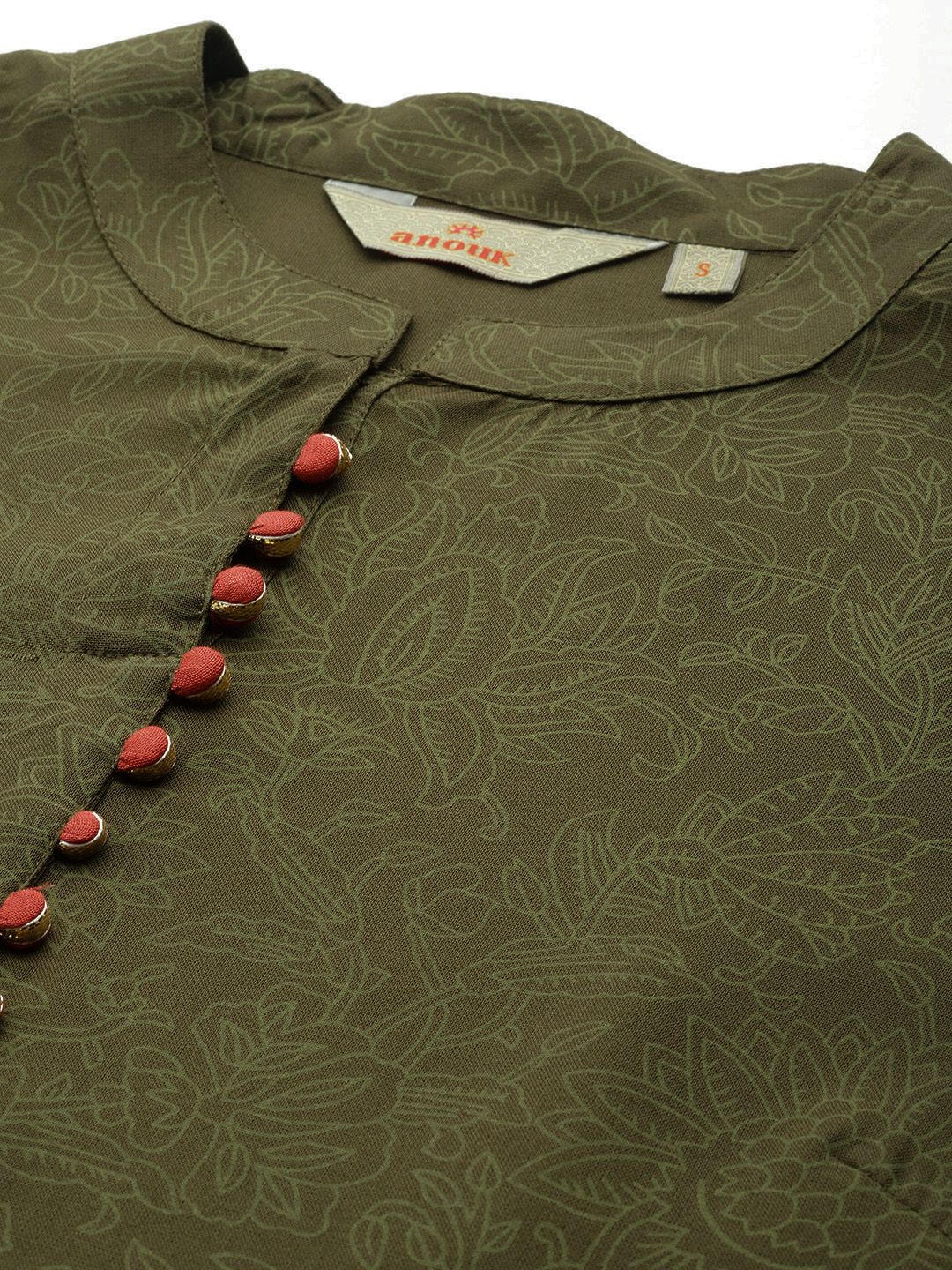 Anouk Floral Printed Button-Detail Anarkali Kurta with Trousers & Dupatta