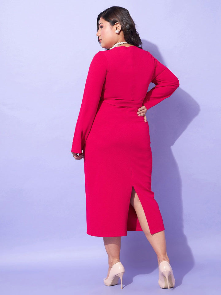 SASSAFRAS Curve Plus Size V-Neck Peplum Dress