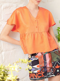 DressBerry Cute Chic Gathers Flutter Sleeve Back Tie-Up A-Line Top
