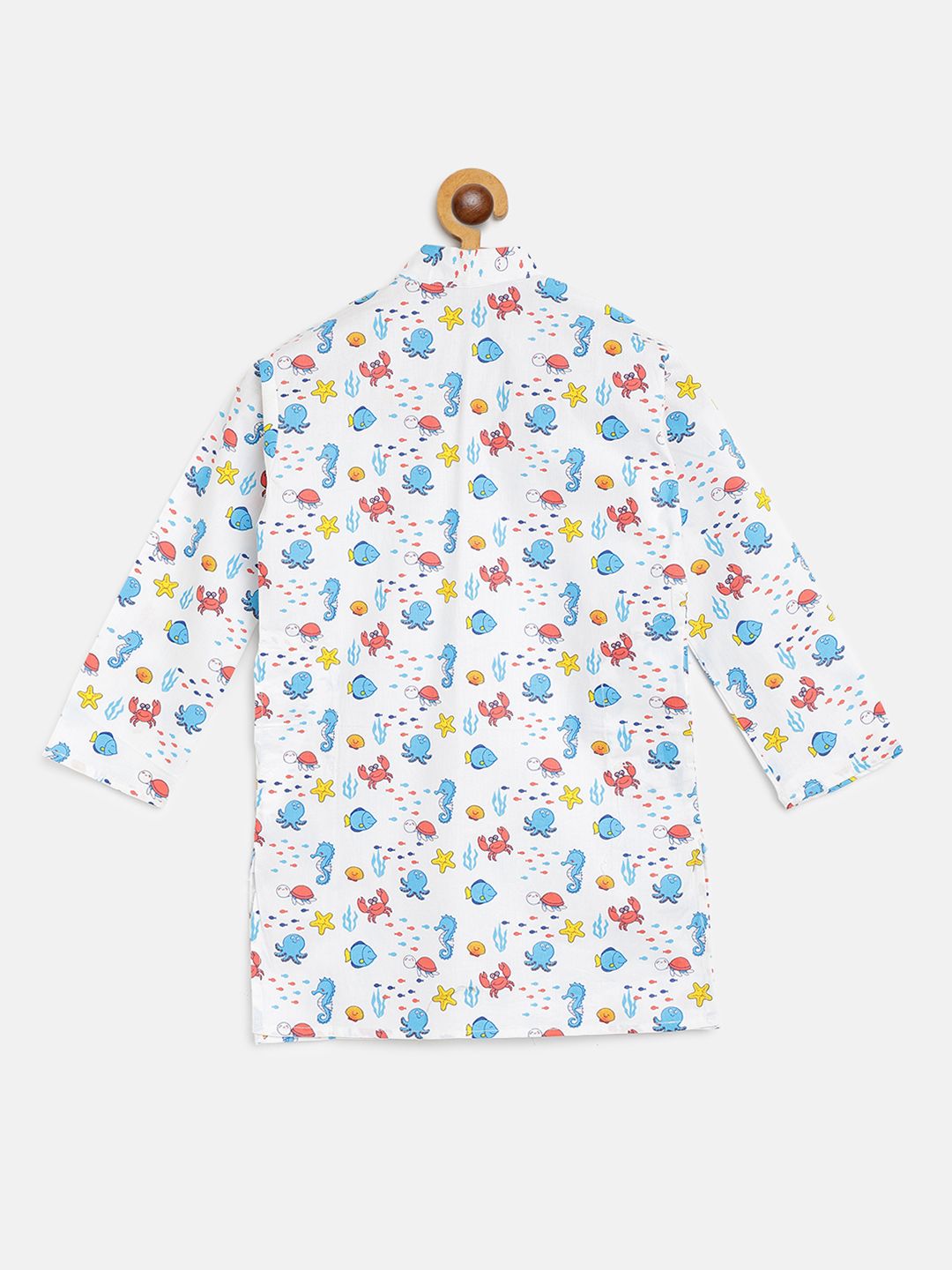 SOJANYA Boys White & Blue Cotton Quirky Printed Straight Kurta