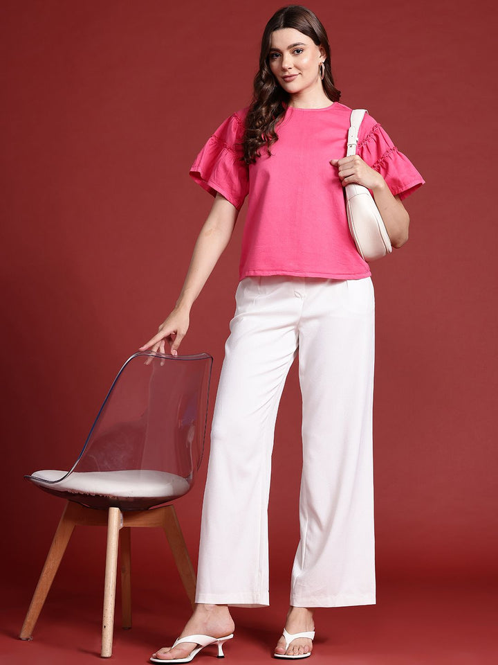 all about you Flared Sleeve Frill Detail Top