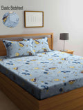 KLOTTHE Blue & Yellow Graphic 300 TC Fitted Double Bedsheet with 2 Pillow Covers