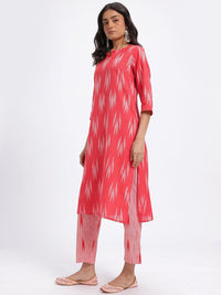 Anouk Ikat Printed Pure Cotton Straight Kurta with Trousers & Dupatta