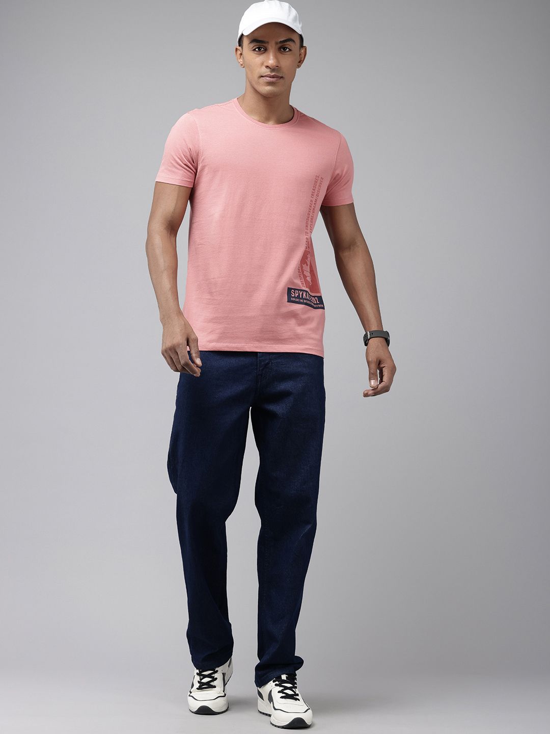 SPYKAR Pure Cotton Typography Printed Slim Fit T-shirt