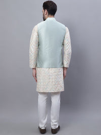 SOJANYA Embroidered Mandarin Collar Kurta with Pyjamas & Nahru Jacket