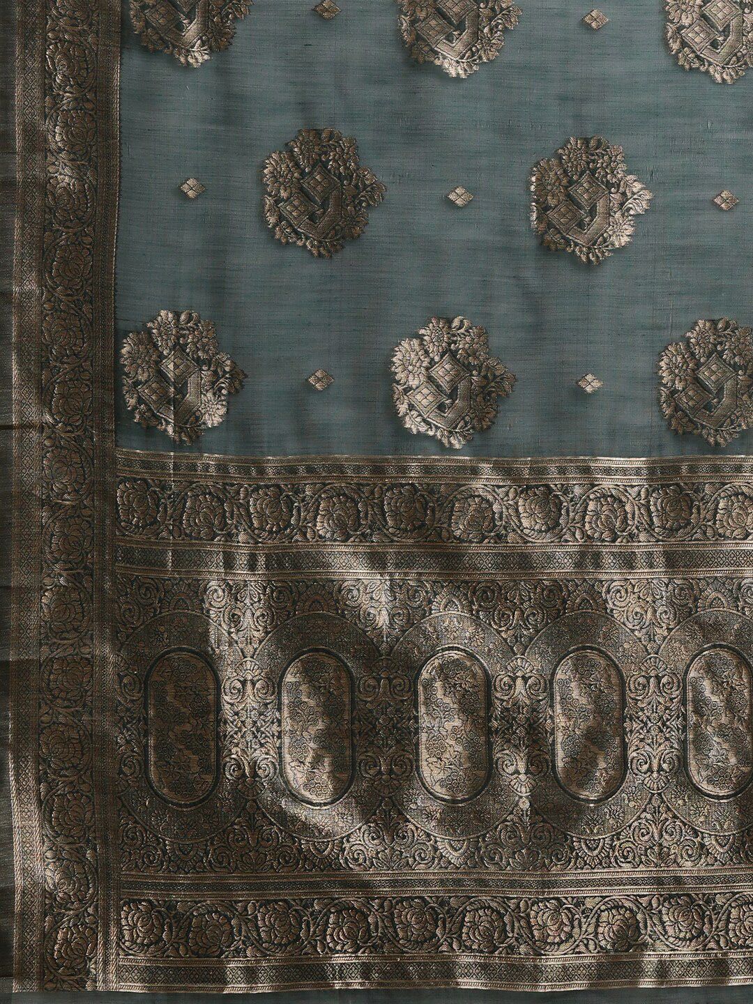 Saree mall Teal & Gold-Toned Ethnic Motifs Zari Silk Blend Banarasi Sarees