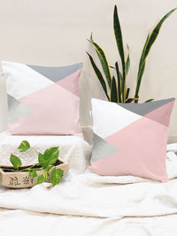 STITCHNEST Pink & White Set of 2 Geometric Square Cushion Covers