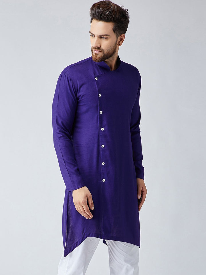 SOJANYA Lelaki Navy Blue Solid Kurta Lurus