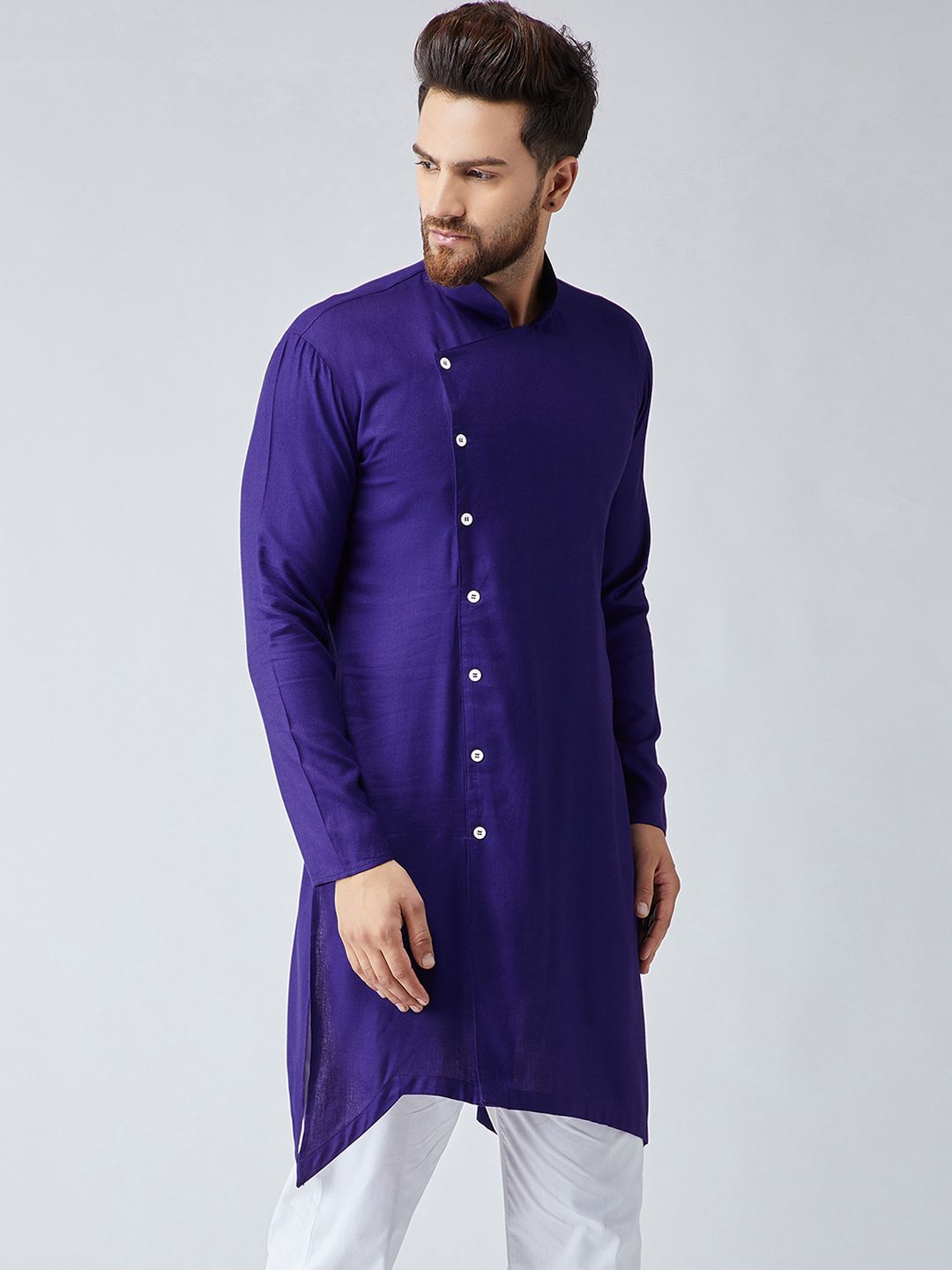 SOJANYA Lelaki Navy Blue Solid Kurta Lurus