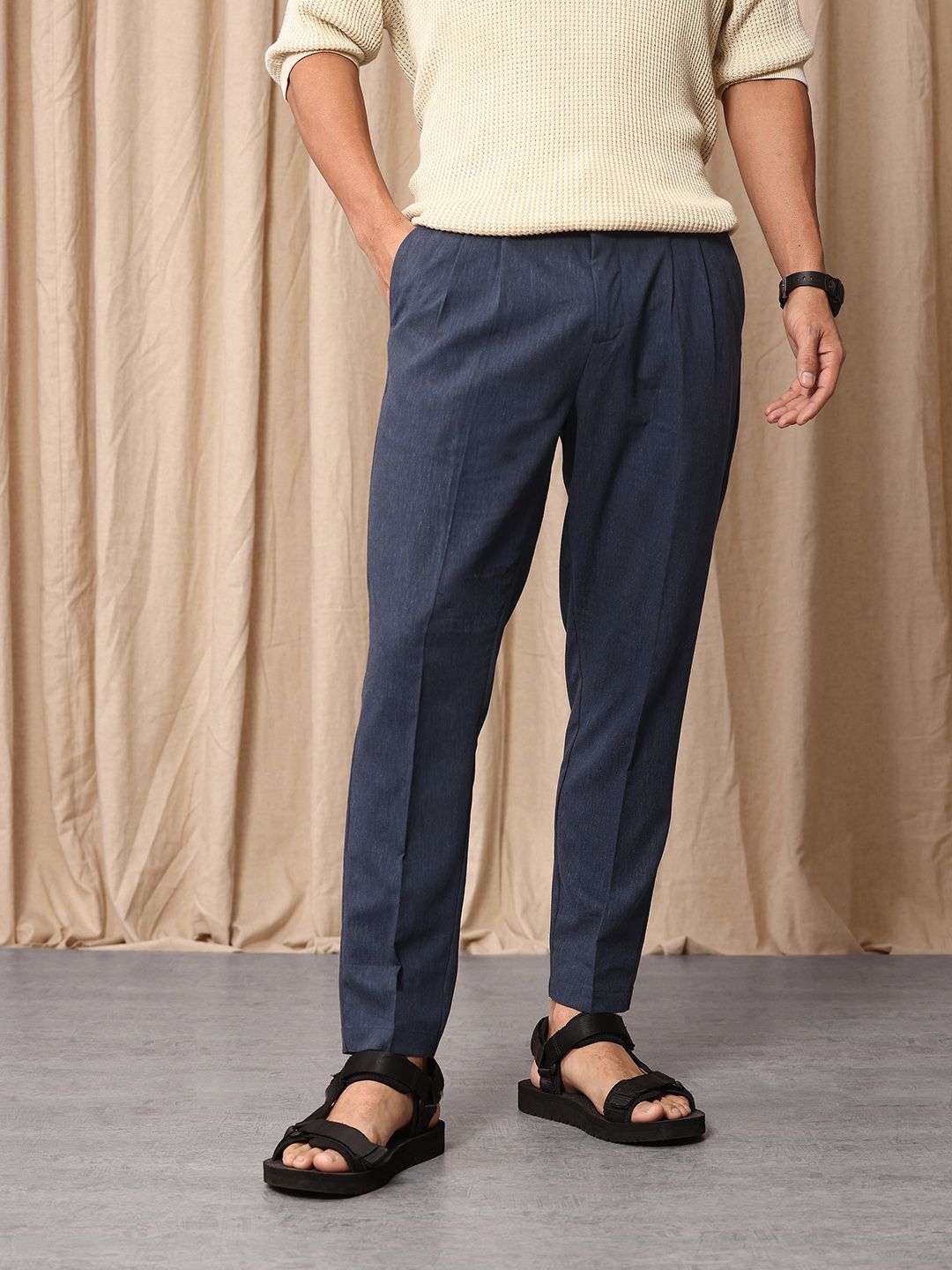 Mr Bowerbird Men Liberal Fit Pleated Trousers