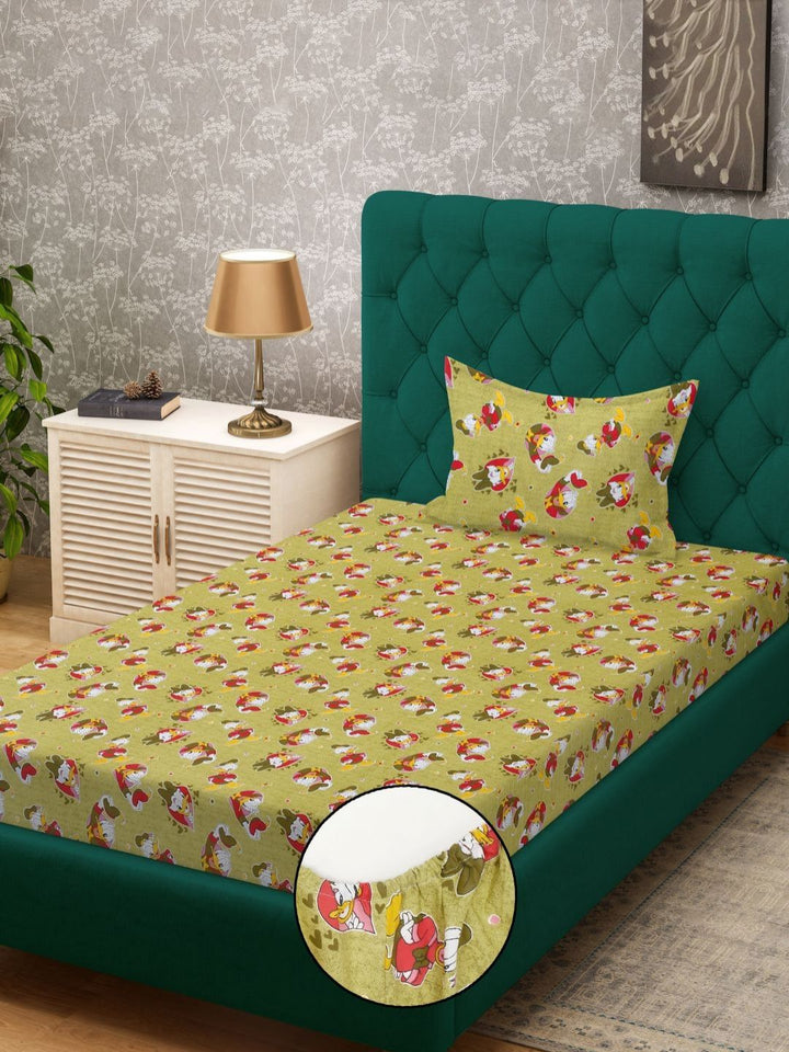 Myntra Elegant Homes Green & Pink 400 TC Cotton Single Bedsheet Set 2.25 m x 1.50 m