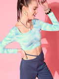 STREET 9 Blue & Lime Green Tie and Dye Print Crop Top
