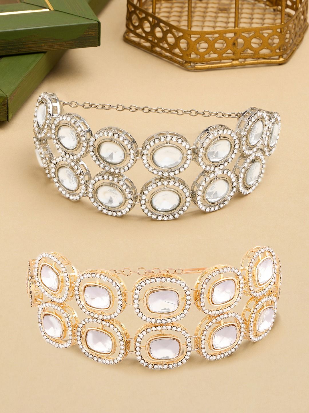 Set Mutiara Zaveri 2 Gelang Lilit Berlian Austria Bersalut Emas