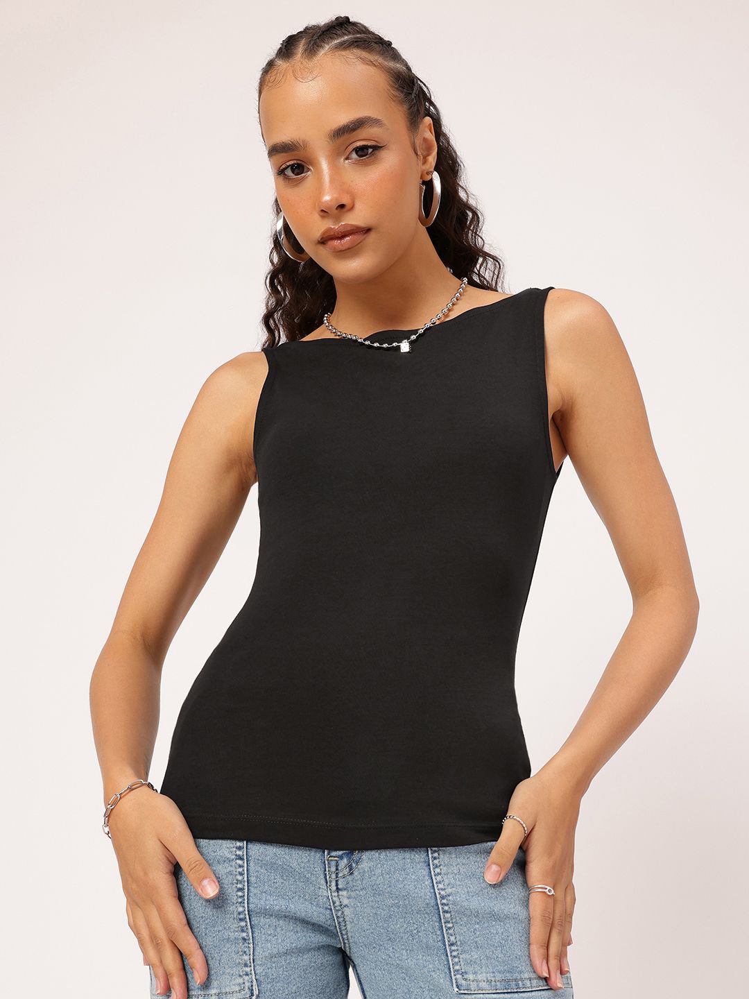 Noir Elegance Strappy Fitted Top