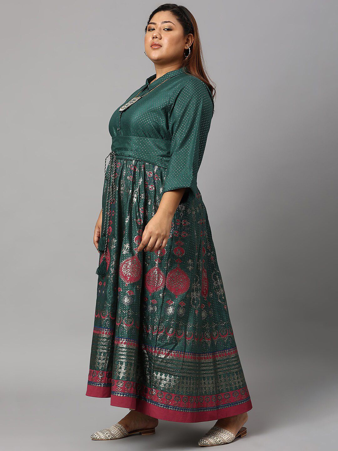 W Women Green Plus Size Ethnic Motifs Ethnic Maxi Dress