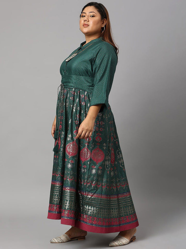 W Women Green Plus Size Ethnic Motifs Ethnic Maxi Dress