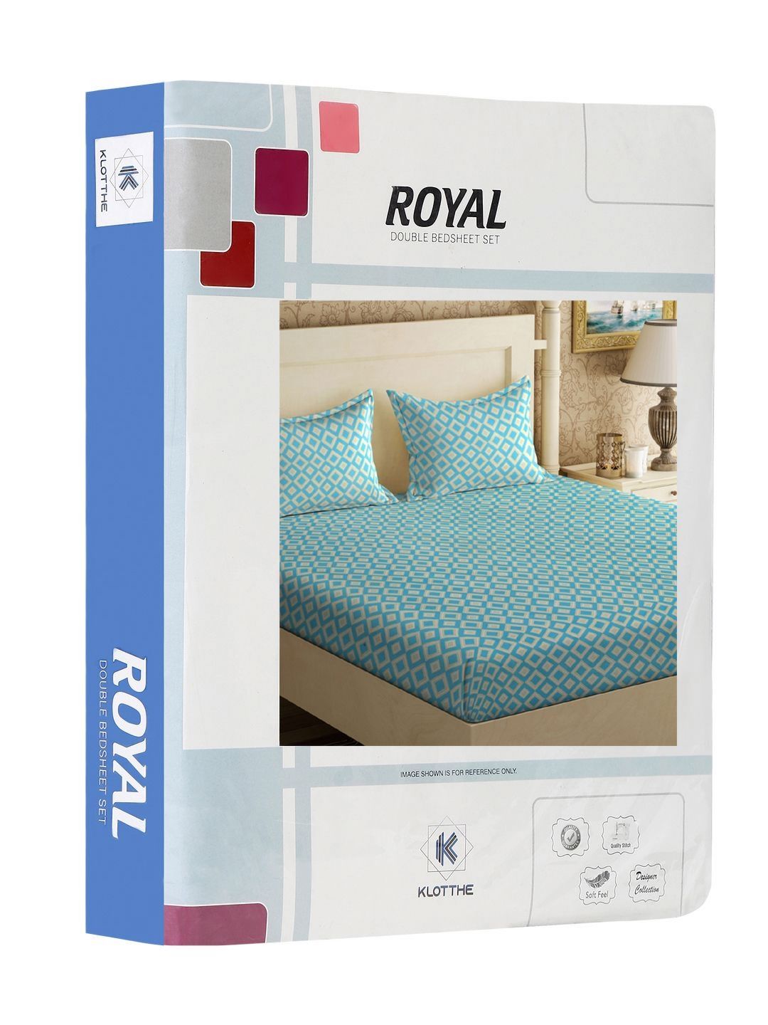 KLOTTHE Turquoise Blue Geometric Printed 300 TC Double King Bedsheet With 2 Pillow Covers