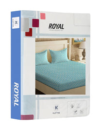 KLOTTHE Turquoise Blue Geometric Printed 300 TC Double King Bedsheet With 2 Pillow Covers