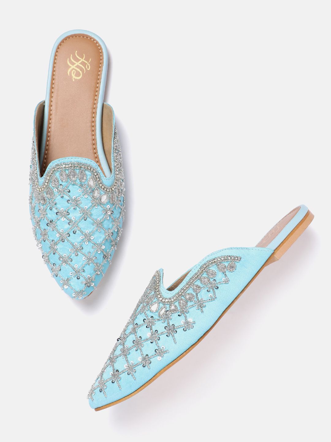 House of Pataudi Leather Embellished Ethnic Mules