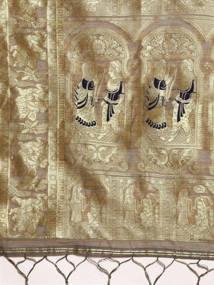 Saree mall Brown Woven Design Silk Blend Sarees