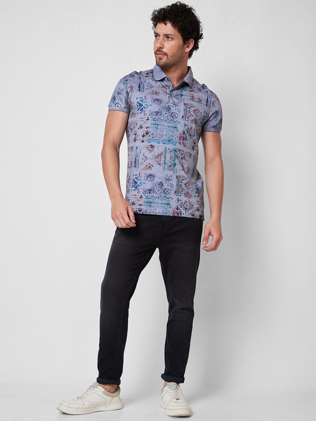 SPYKAR Printed Polo Collar Cotton Slim Fit T-shirt
