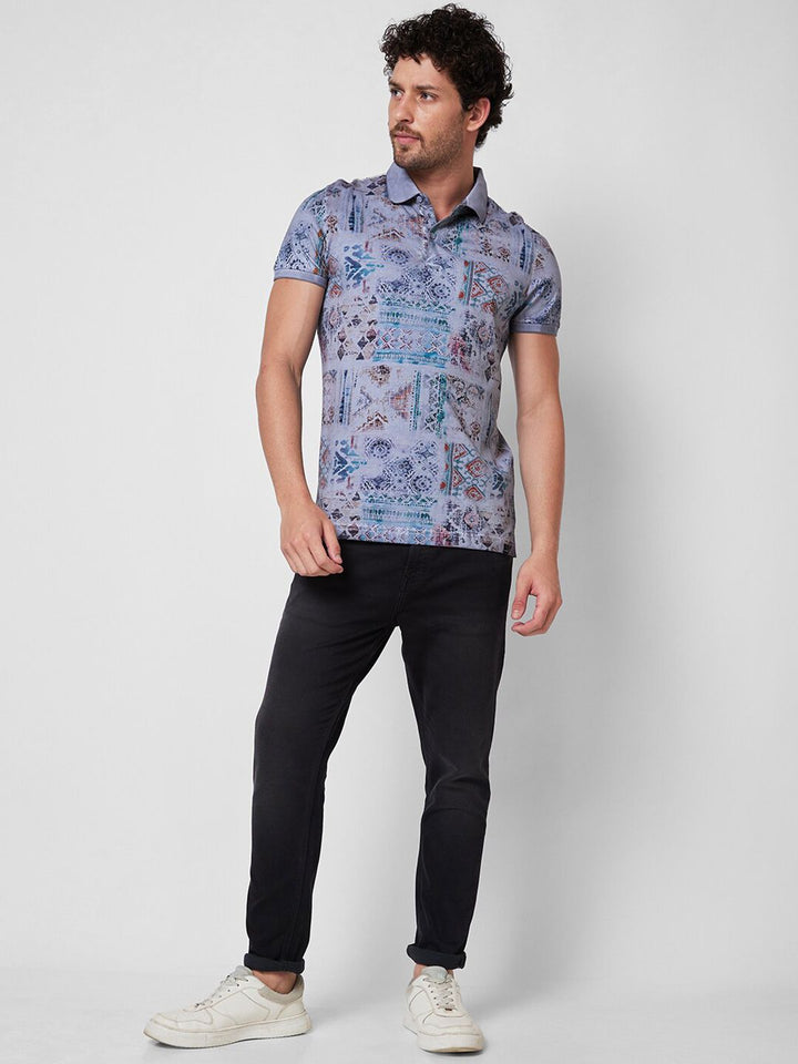 SPYKAR Printed Polo Collar Cotton Slim Fit T-shirt