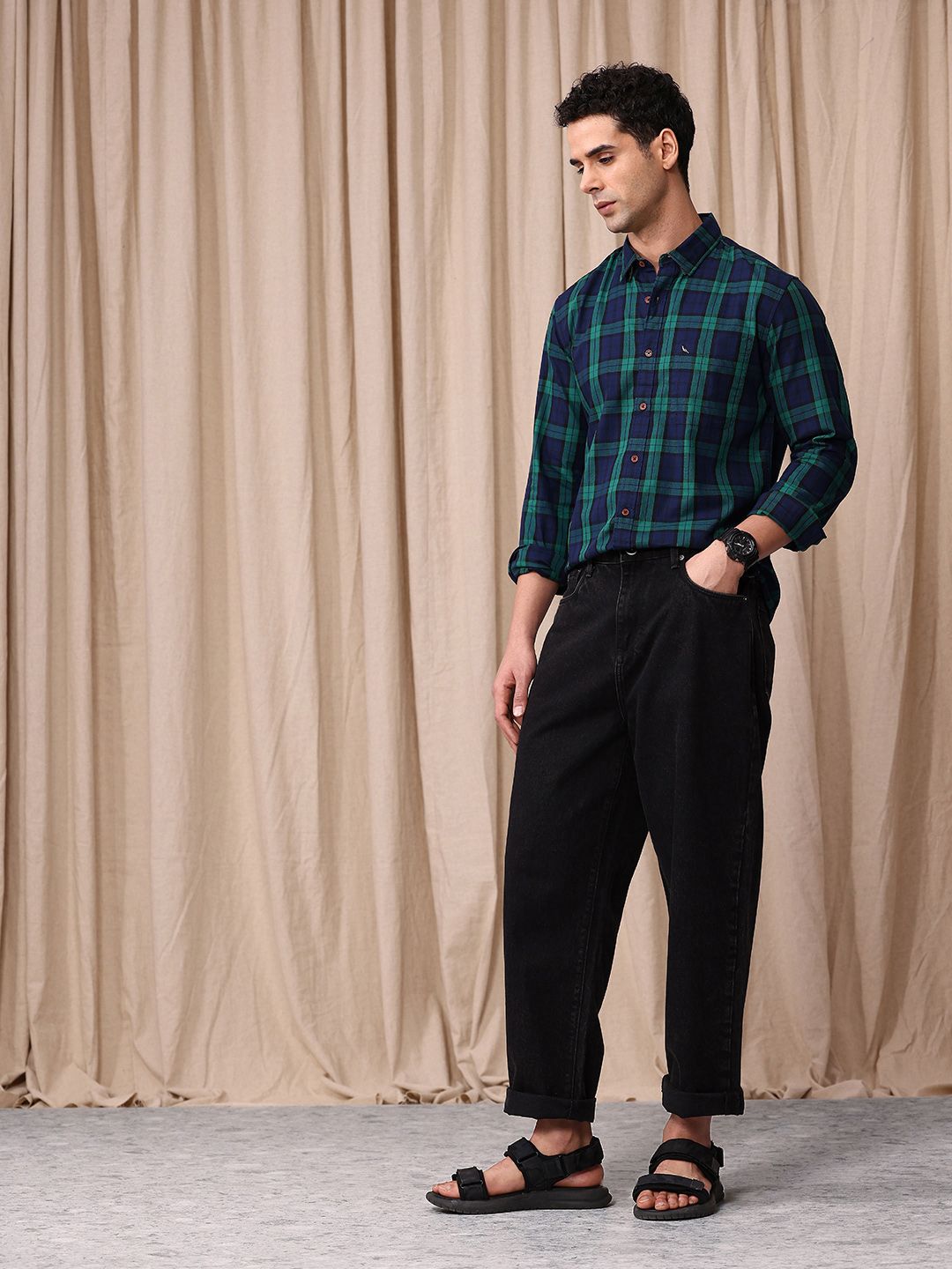Mr Bowerbird Men Tailored Fit Tartan Checks Opaque Pure Cotton Casual Shirt