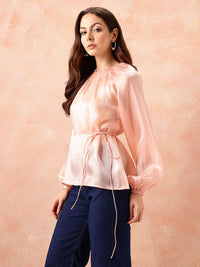 all about you Puff Sleeves Waist Tie-Up Top