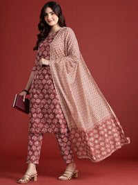 Anouk Women Ethnic Motifs Printed Pure Cotton Kurta with Trousers & Dupatta