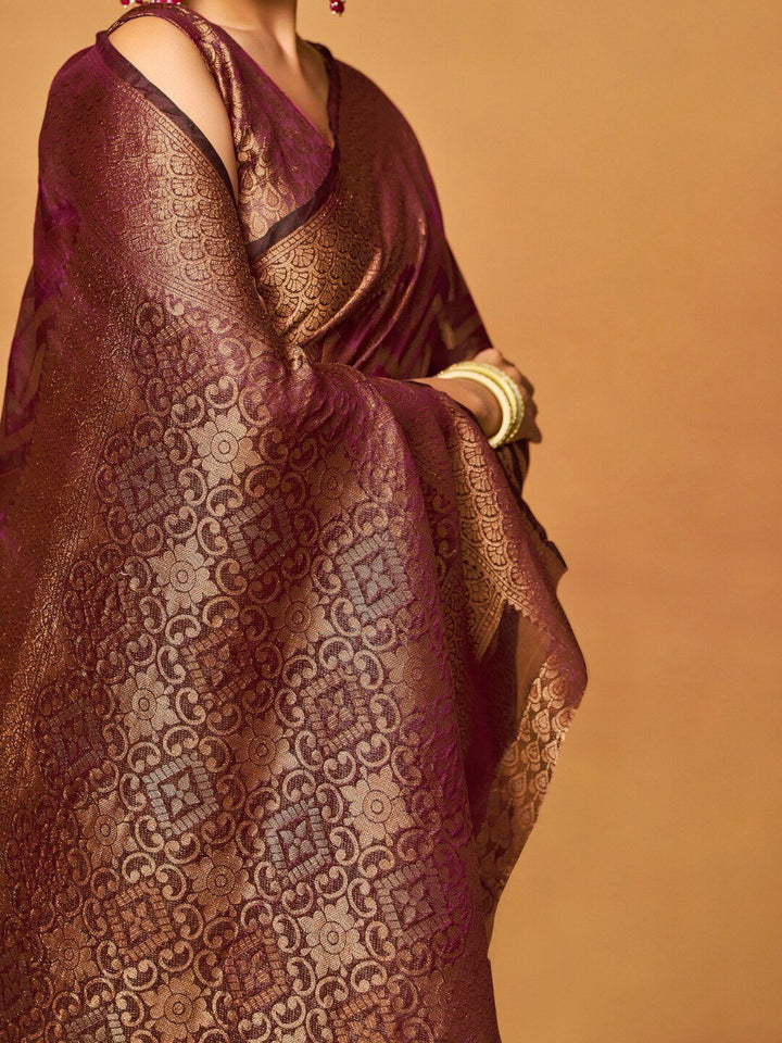 KALINI Woven Design Zari Organza Heavy Work Banarasi Saree