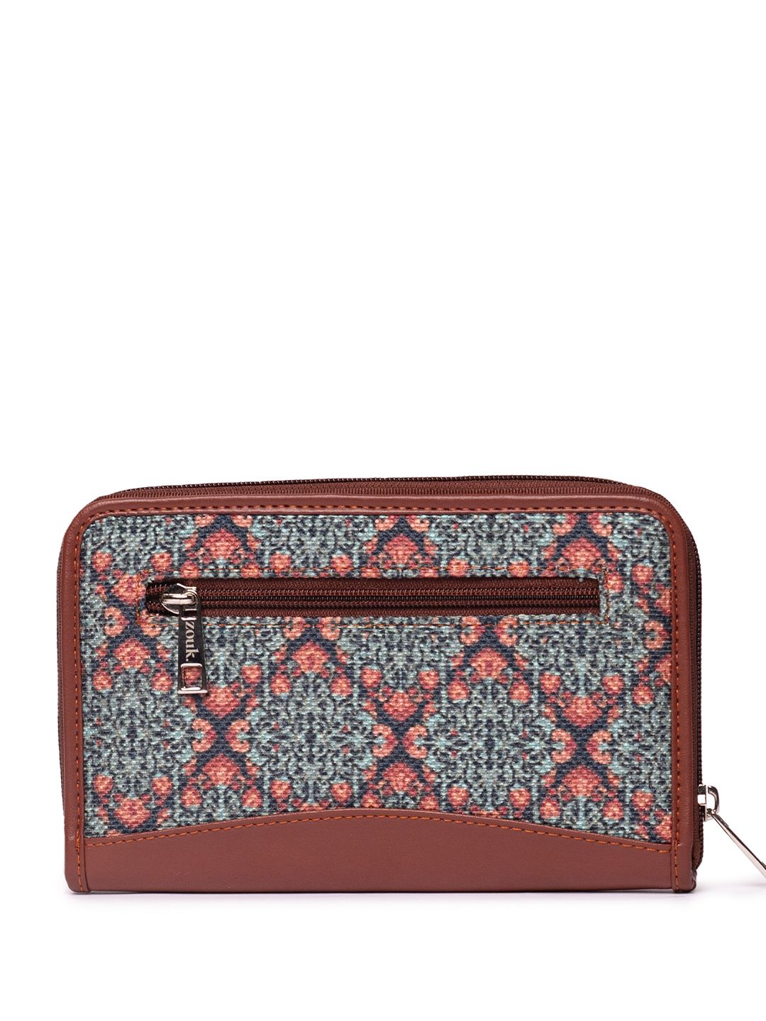 ZOUK Women Teal & Green Geometric Printed Zip Around Wallet