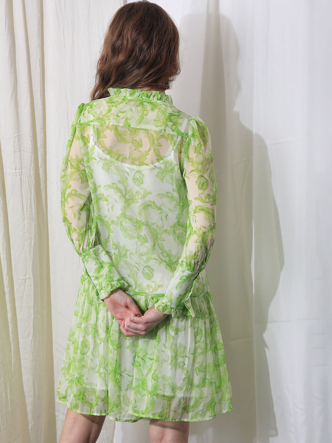 RAREISM Abstract Print Puff Sleeve Drop-Waist Dress