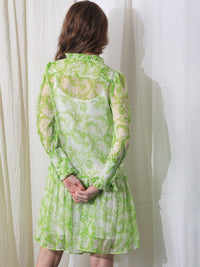 RAREISM Abstract Print Puff Sleeve Drop-Waist Dress