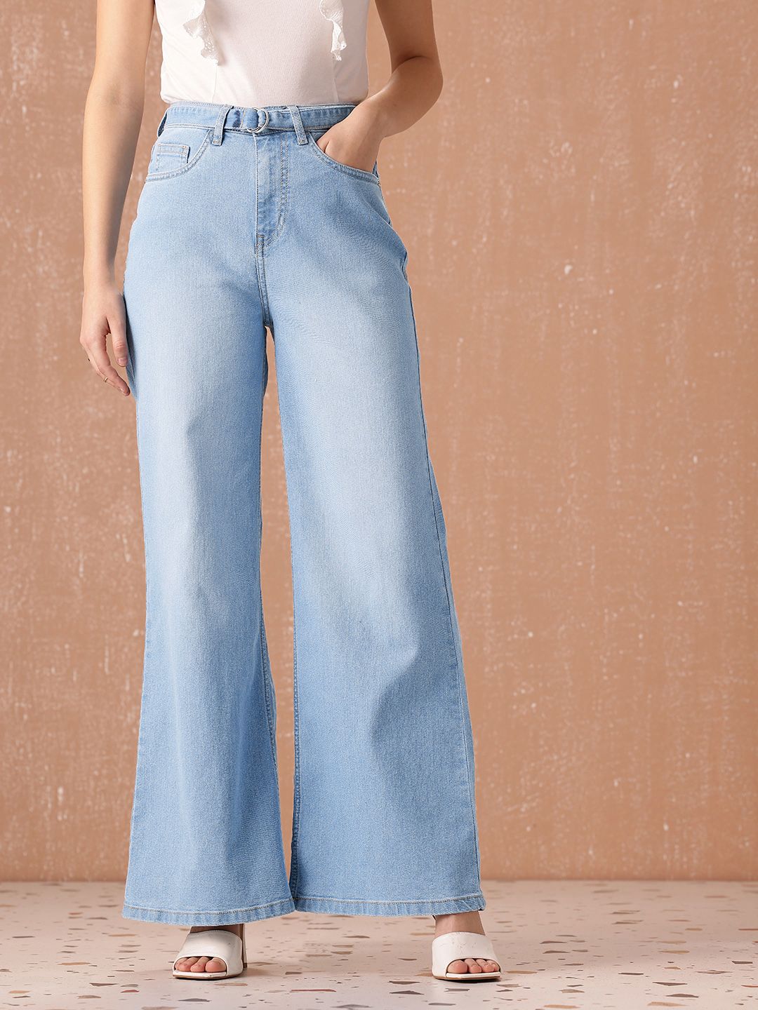 all about you Women Wide Leg High-Rise Heavy Fade Stretchable Jeans