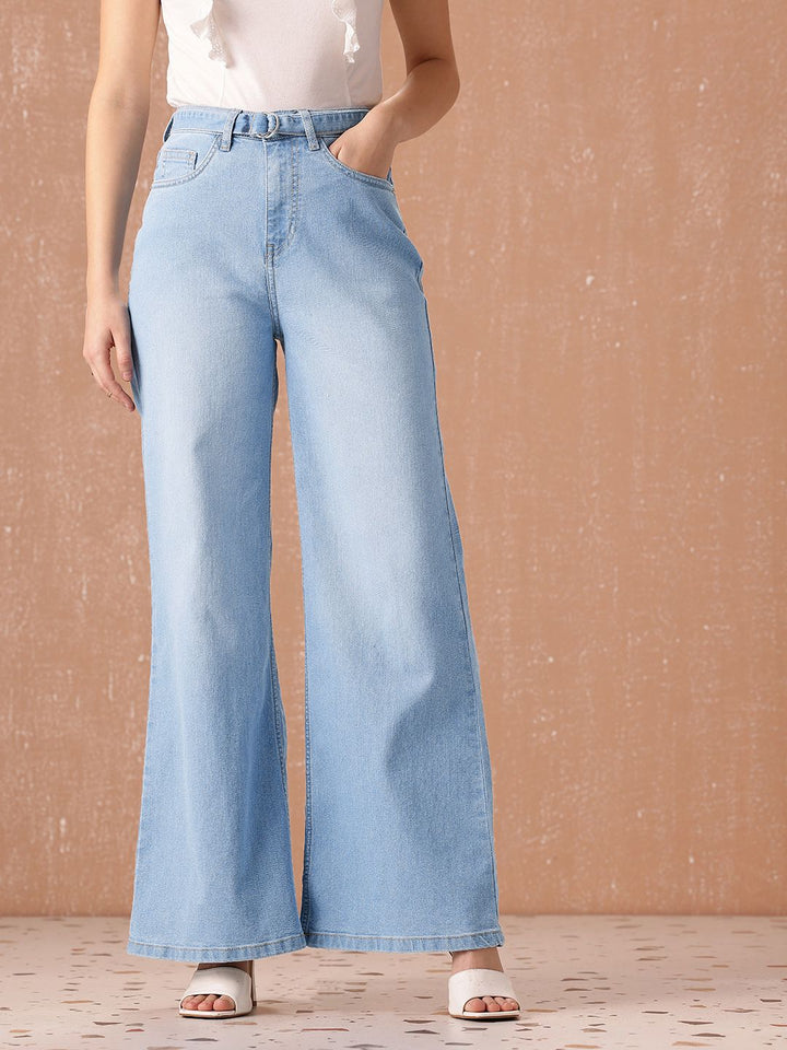 all about you Women Wide Leg High-Rise Heavy Fade Stretchable Jeans