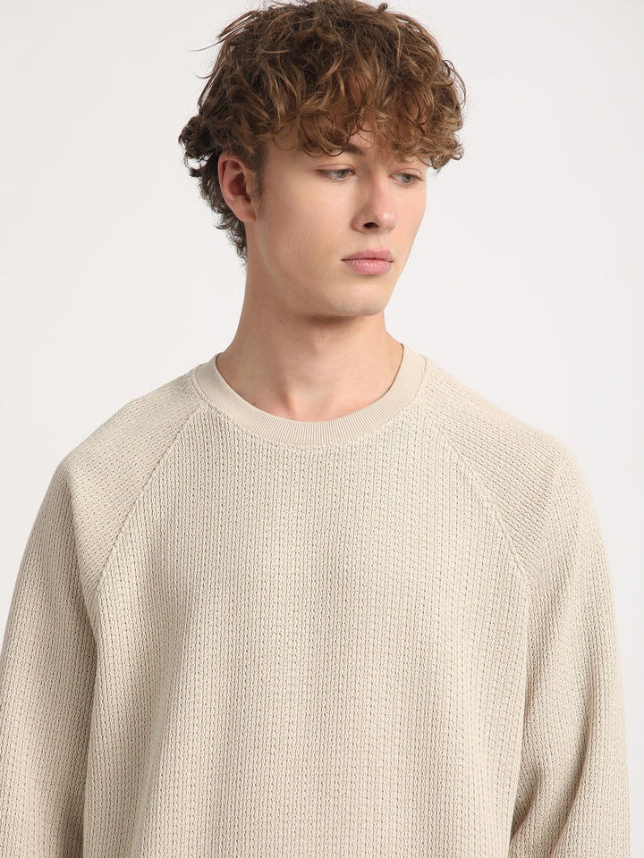 THE BEAR HOUSE Self Design Relaxed Fit Raglan Sleeves Sweatshirt