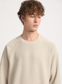 THE BEAR HOUSE Self Design Relaxed Fit Raglan Sleeves Sweatshirt