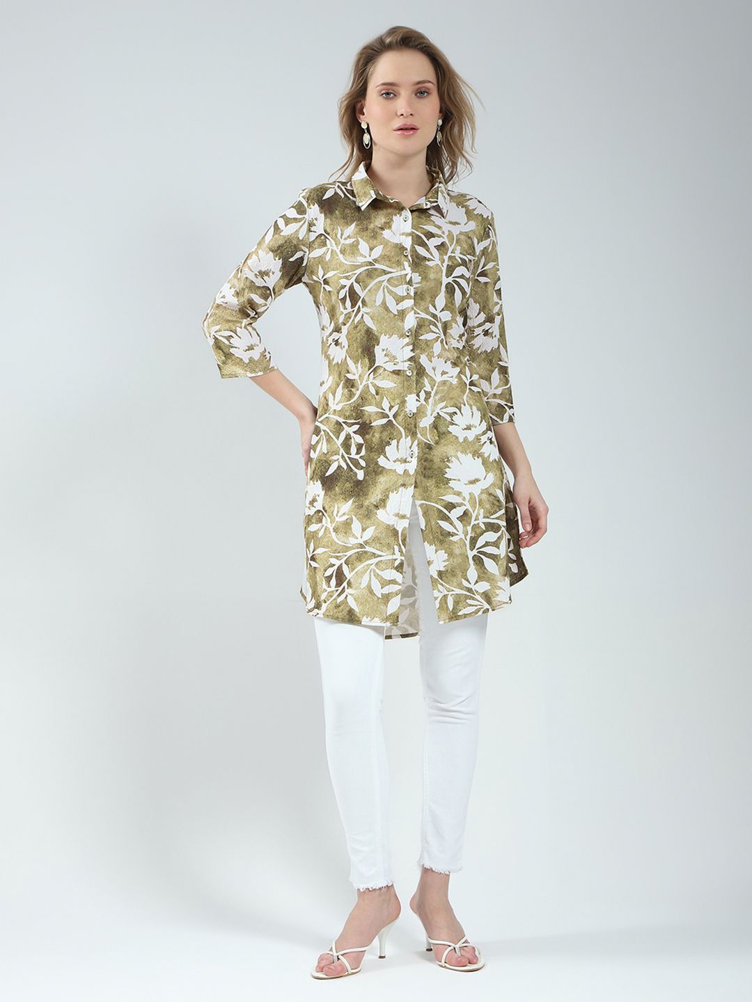 Monte Carlo Floral Printed Shirt Collar Tunic
