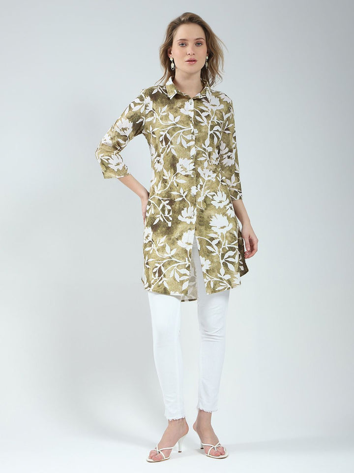 Monte Carlo Floral Printed Shirt Collar Tunic