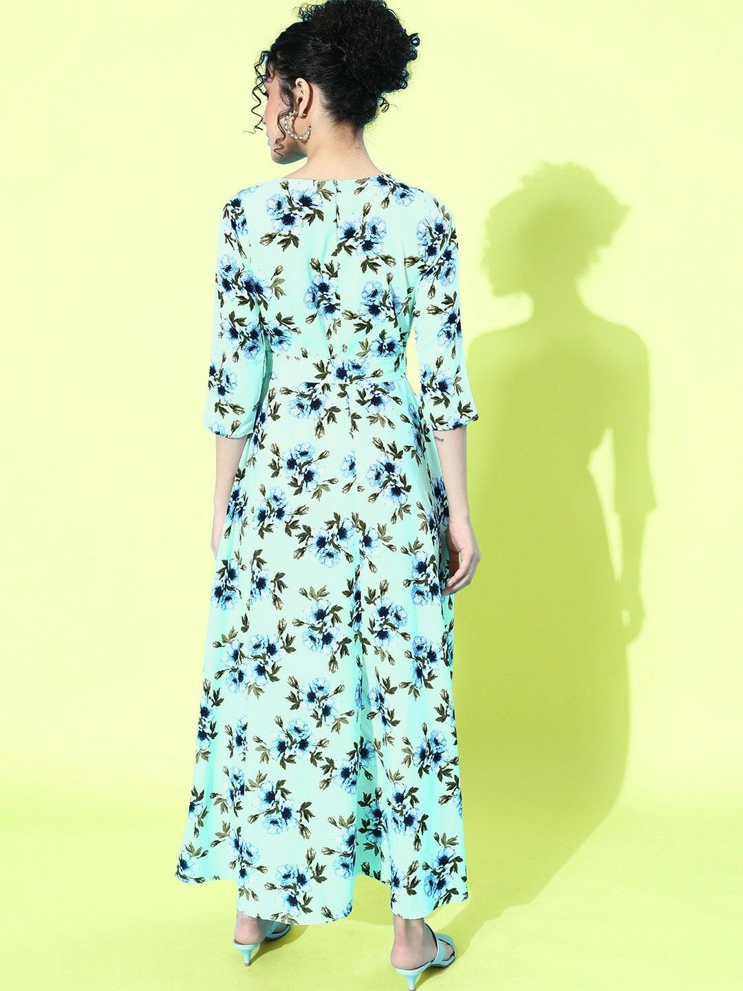 Berrylush Green Floral Crepe Maxi Dress