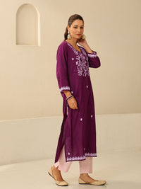 Rumah Wanita Chikankari Purple Cotton Chikankari Sulam Kurta