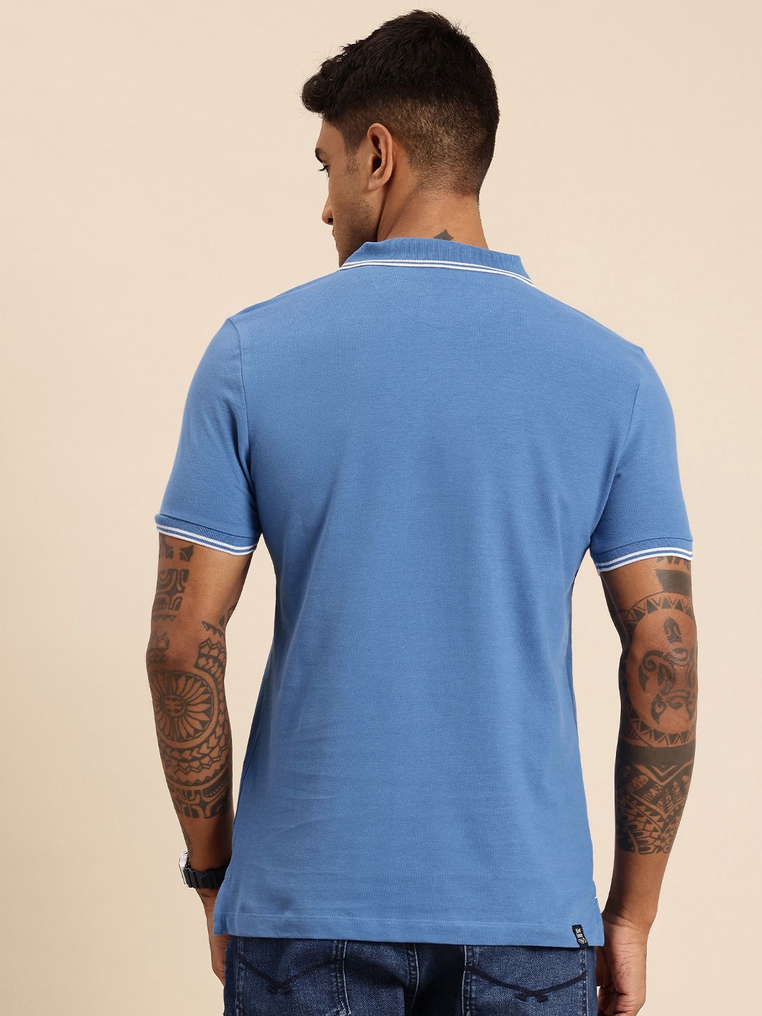 Being Human Pure Cotton Striped Polo Collar T-shirt