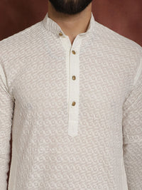 SOJANYA Men Cream-Coloured Embroidered Straight Kurta