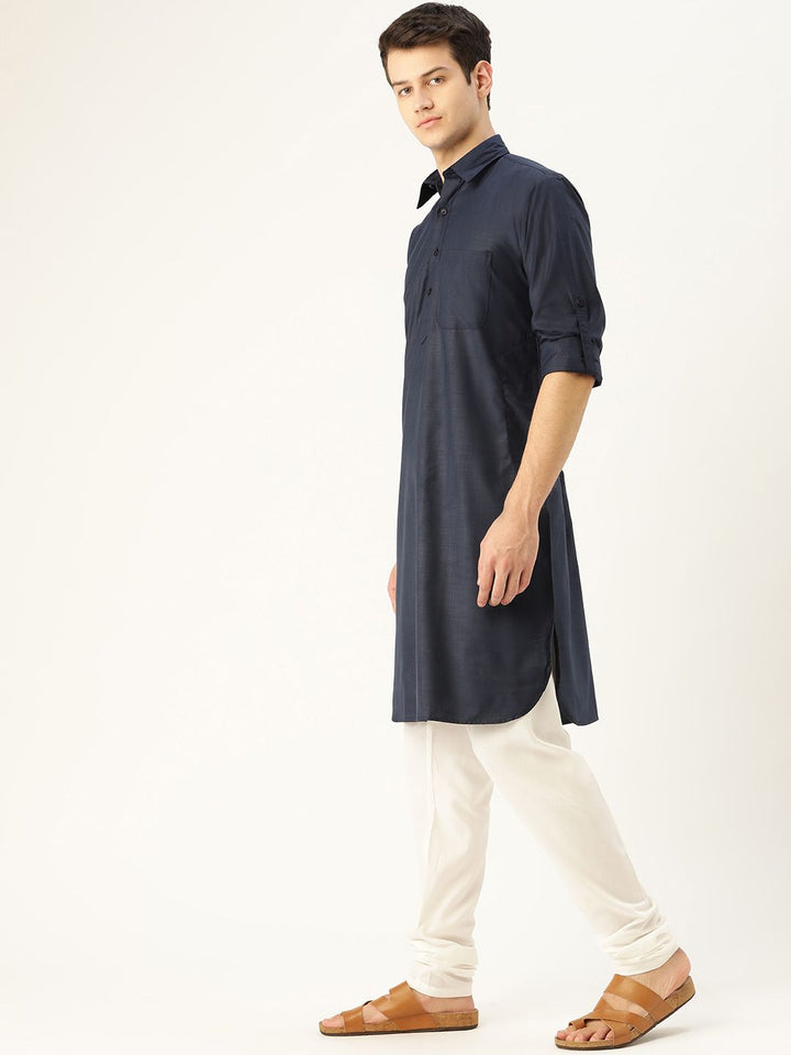 SOJANYA Men Navy Blue Solid Pathani Kurta