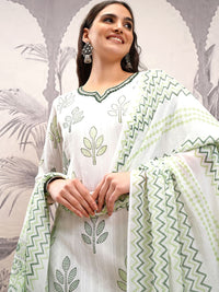 Vishudh Notch Neck Floral Printed Regular Pure Cotton Straight Kurta Set