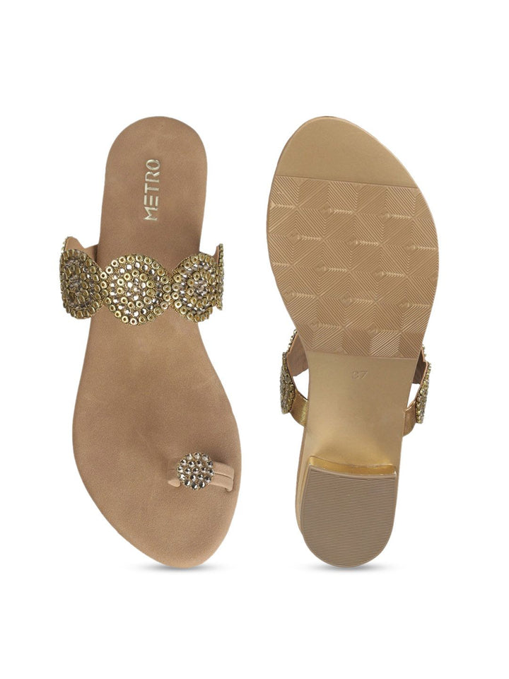 Metro Ethnic Embellished One Toe Block Heels