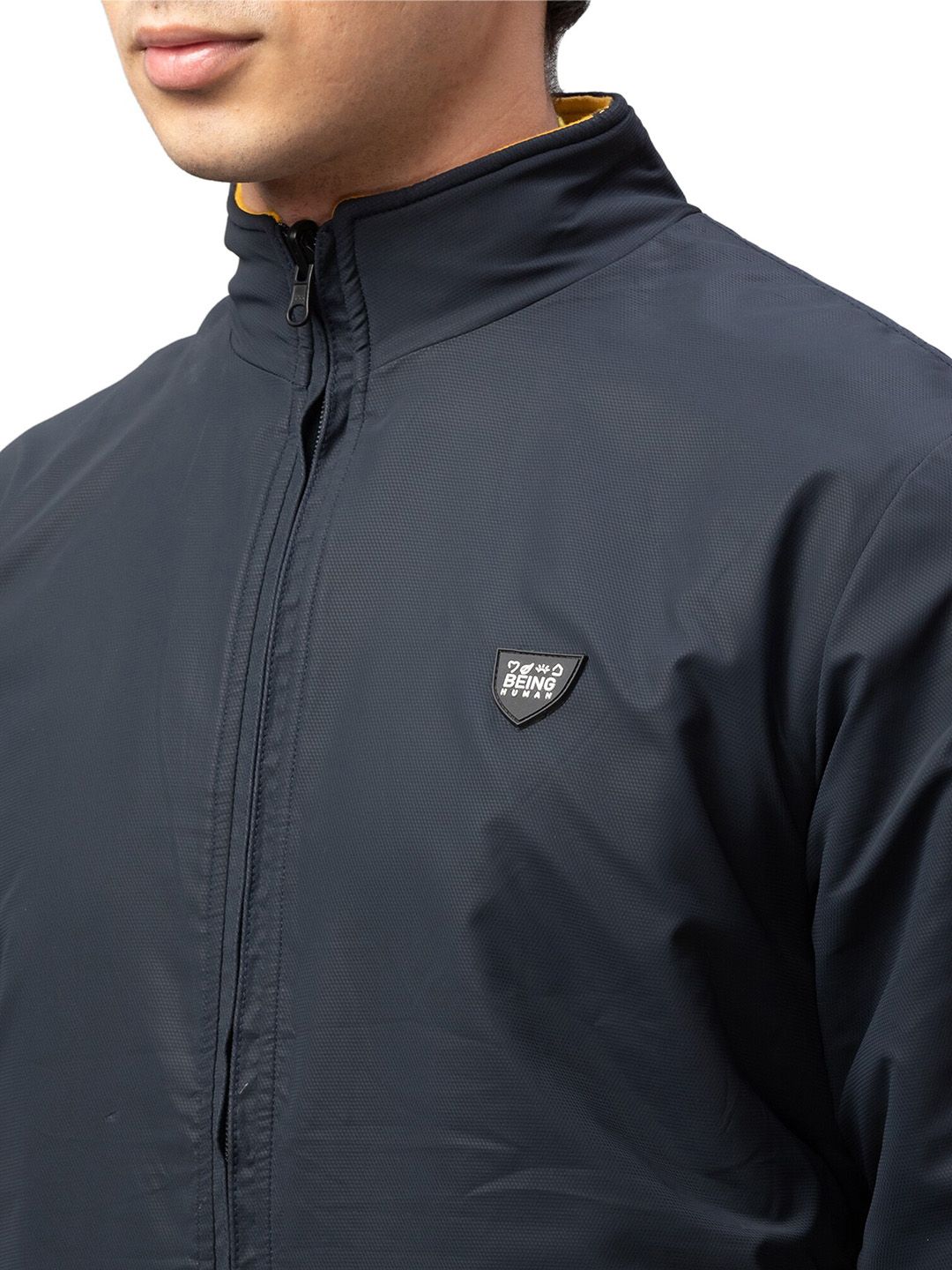 Being Human Men Navy Blue Crop Bomber Jacket